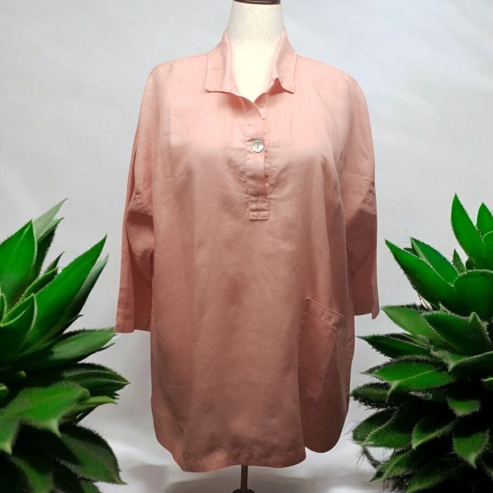 La Fixsun Peach Linen Oversized Tunic M Lagenlook Coastal Grandma Cottagecore